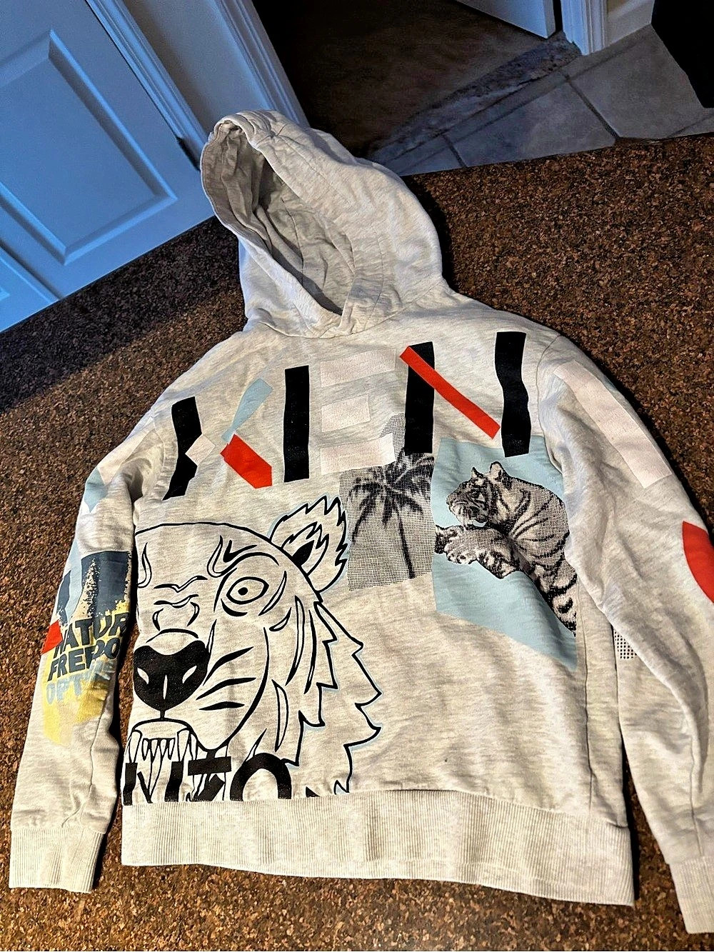 Kenzo kids girls/boys gray Tiger pull over hoodie-8